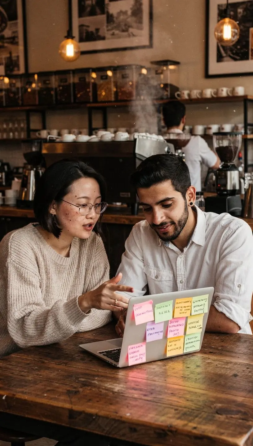 Illustration of a team conducting a process review.